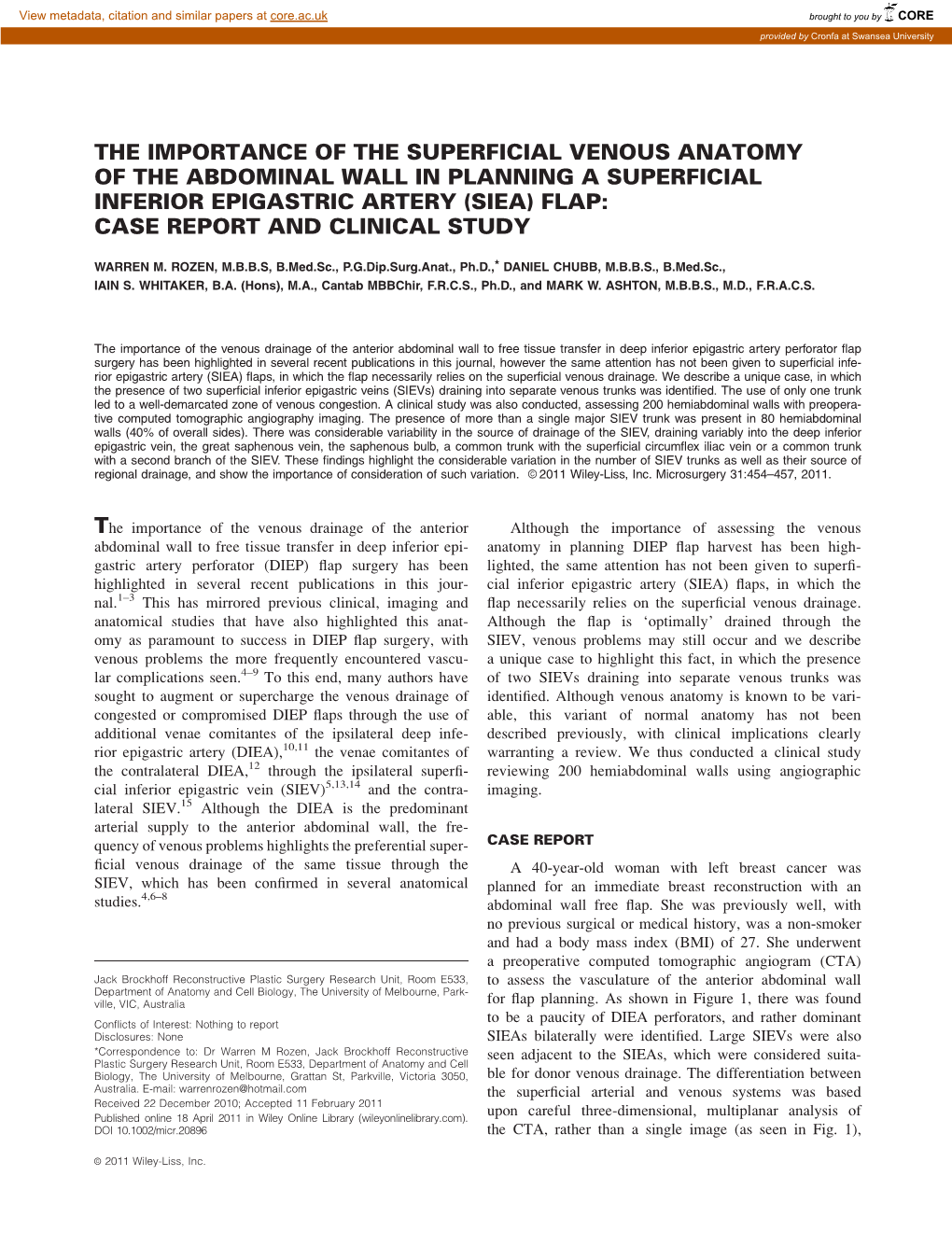 The Importance of the Superficial Venous Anatomy of the Abdominal Wall in Planning a Superficial Inferior Epigastric Artery