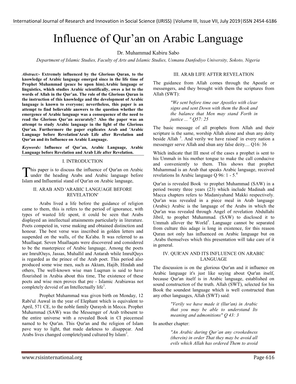 Influence of Qur'an on Arabic Language