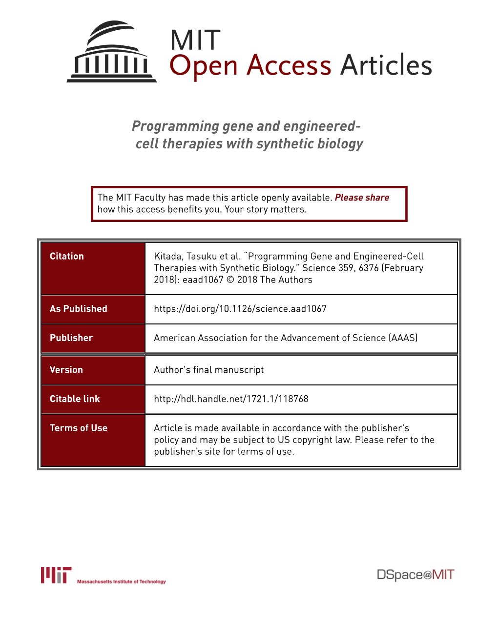 Programming Gene and Engineered- Cell Therapies with Synthetic Biology