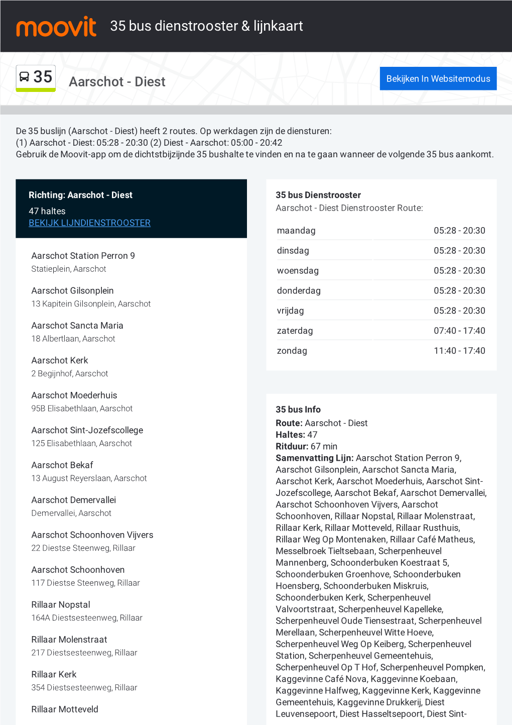 35 Bus Dienstrooster & Lijnroutekaart