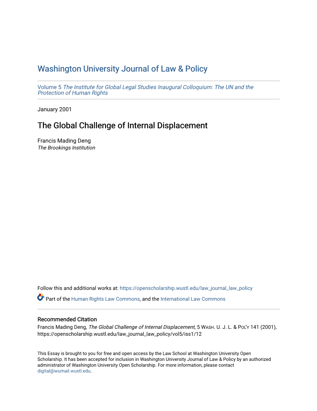 The Global Challenge of Internal Displacement