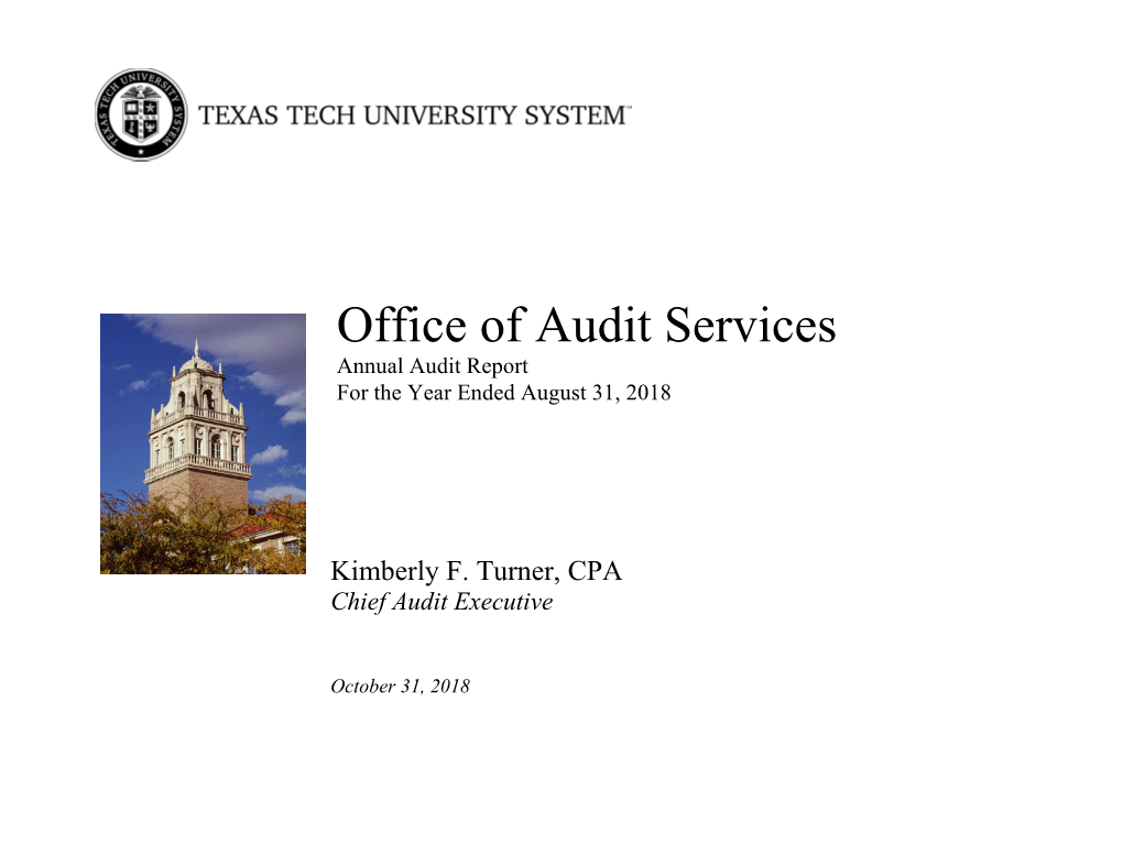 Office of Audit Services Annual Audit Report for the Year Ended August 31, 2018