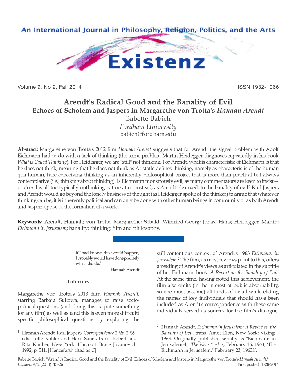 Arendt's Radical Good and the Banality of Evil