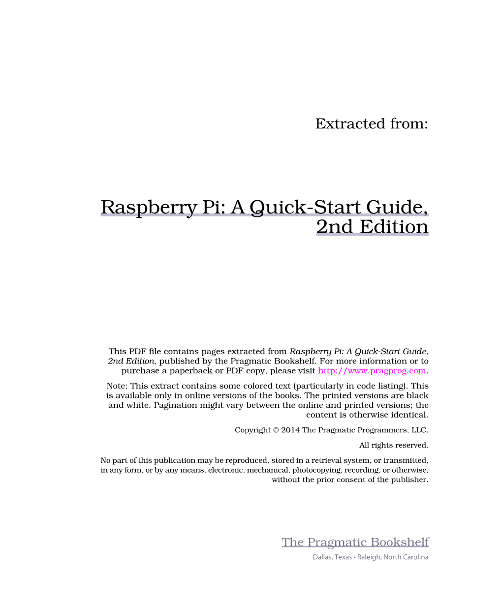 Raspberry Pi: a Quick-Start Guide, 2Nd Edition