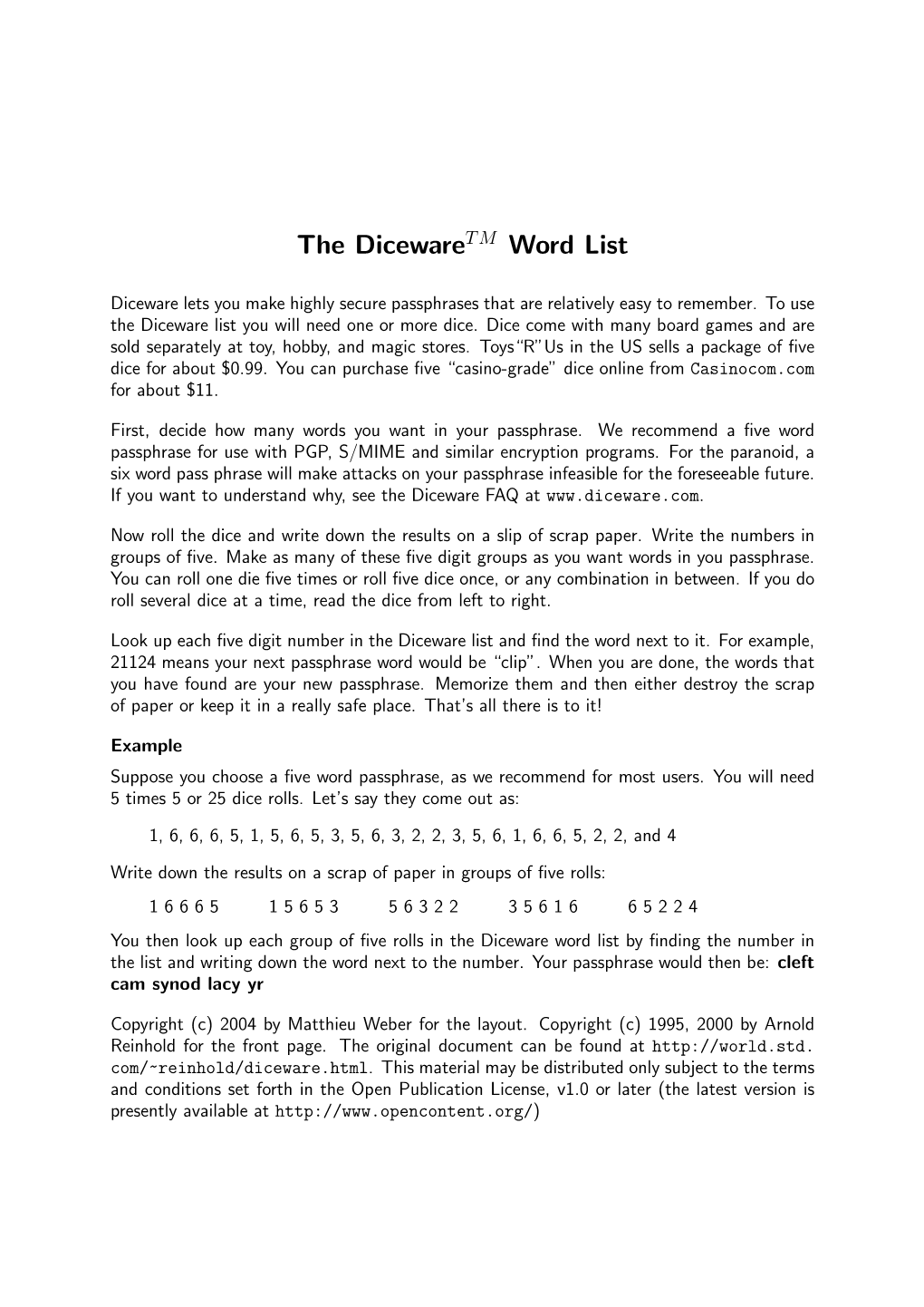 The Dicewaretm Word List