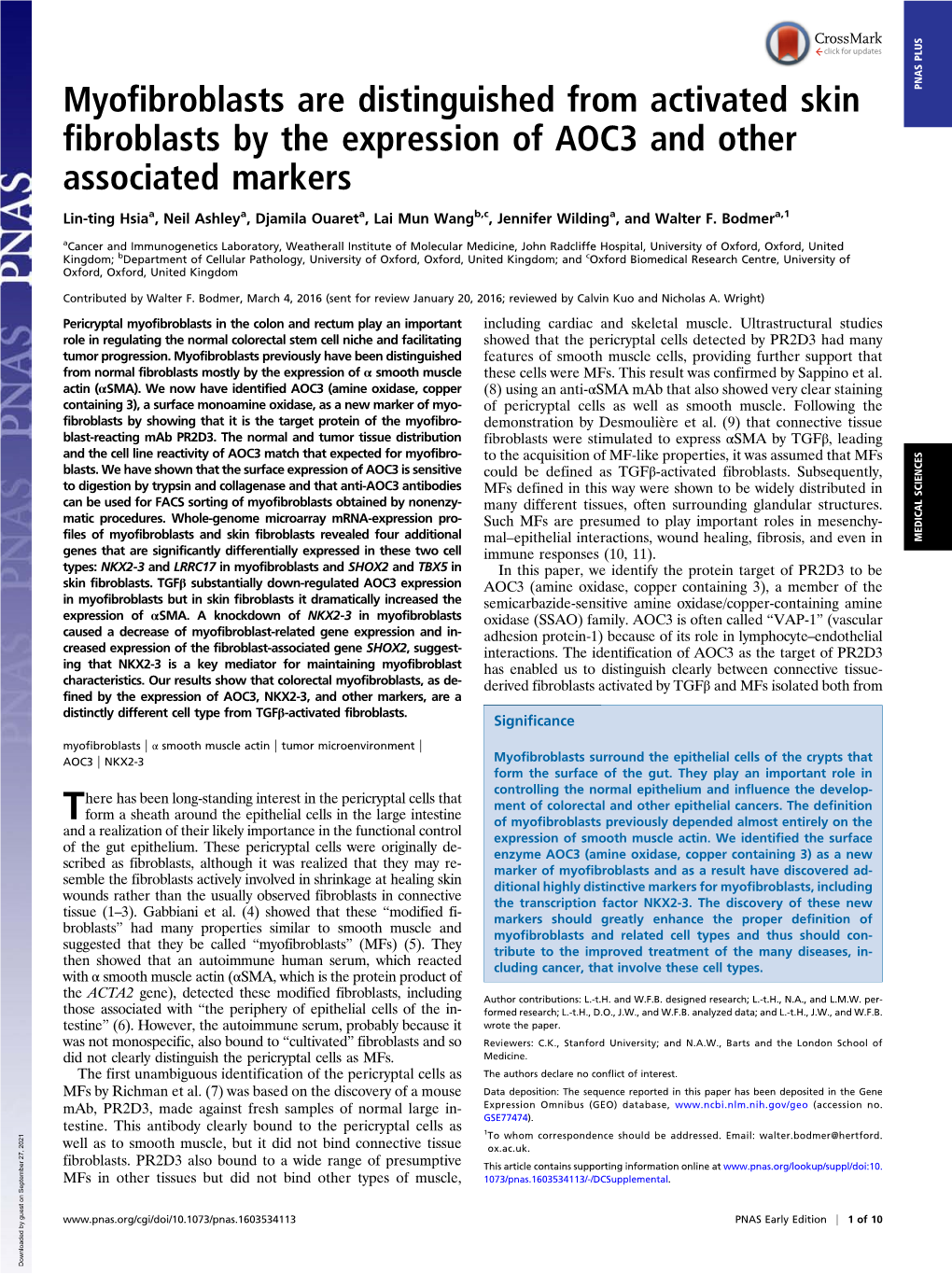 Myofibroblasts Are Distinguished from Activated Skin Fibroblasts by The