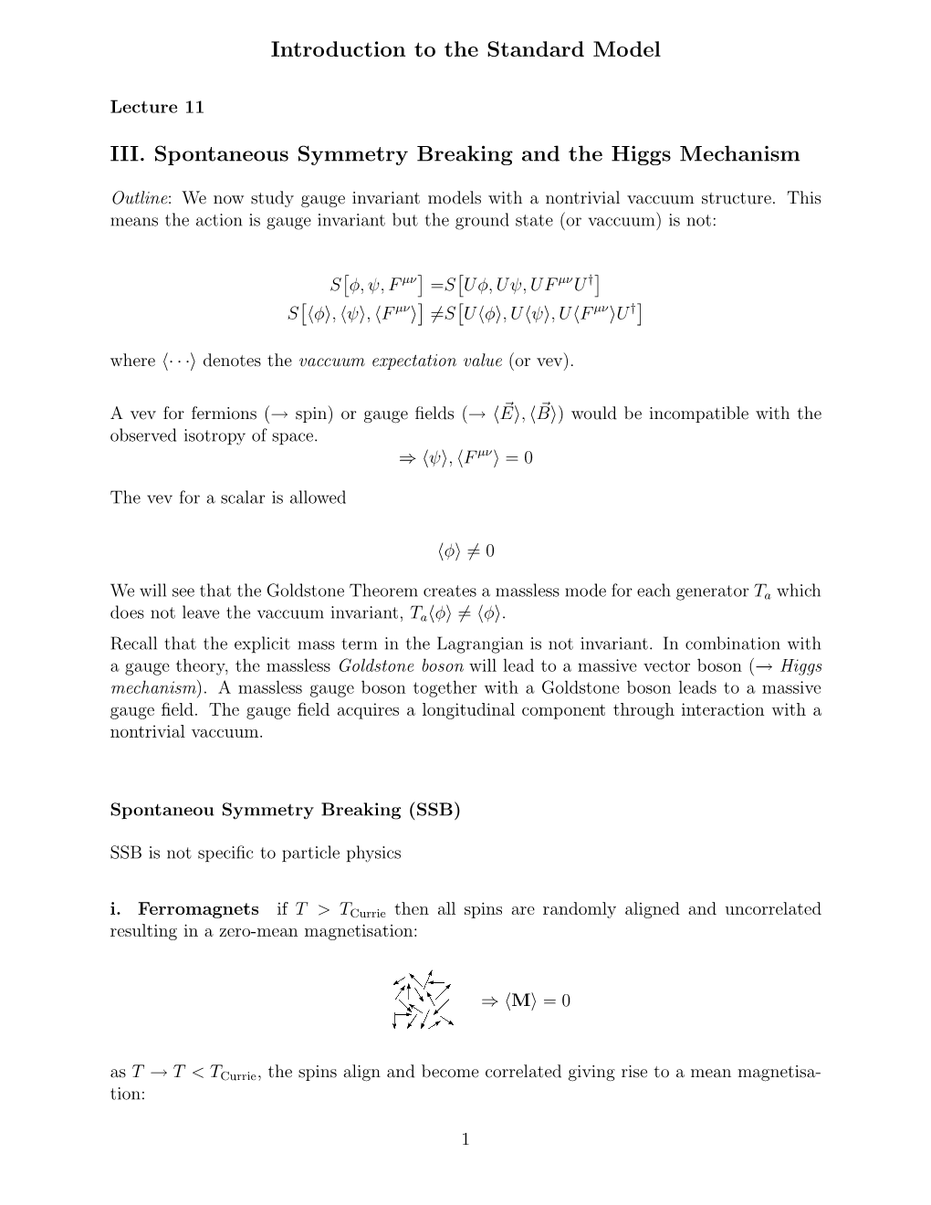 Spontaneous Symmetry Breaking. Examples