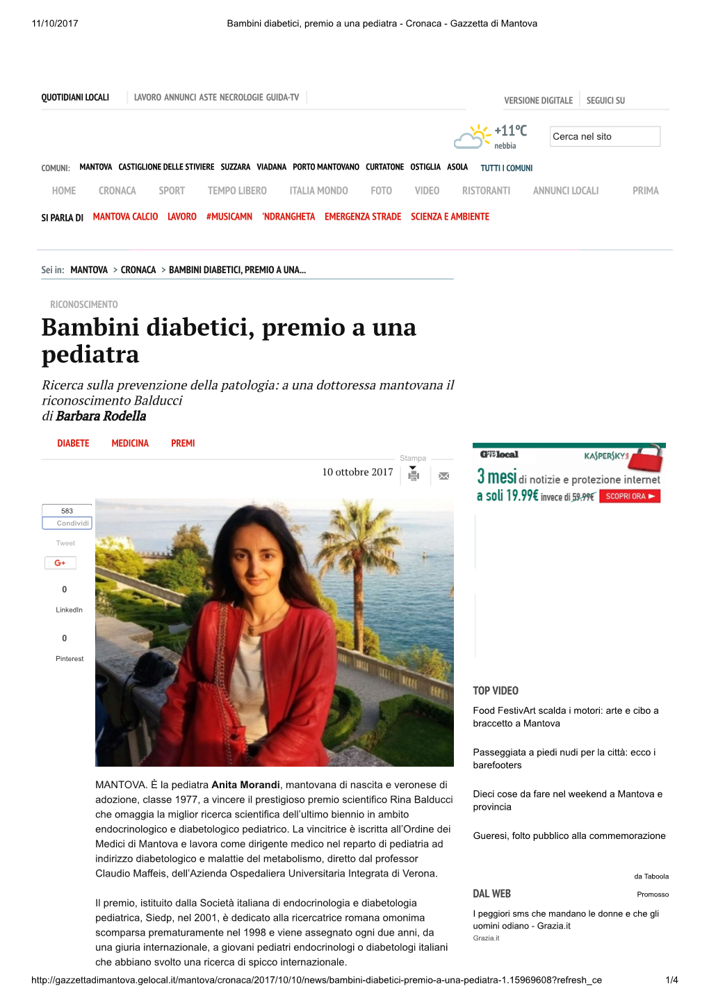 Bambini Diabetici, Premio a Una Pediatra - Cronaca - Gazzetta Di Mantova