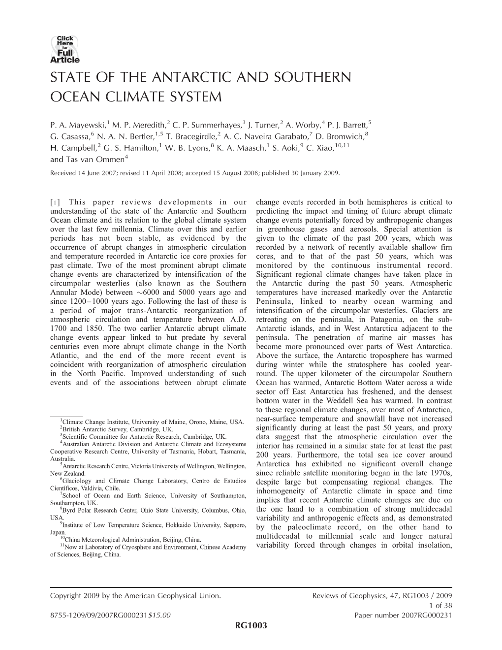 State of the Antarctic and Southern Ocean Climate System