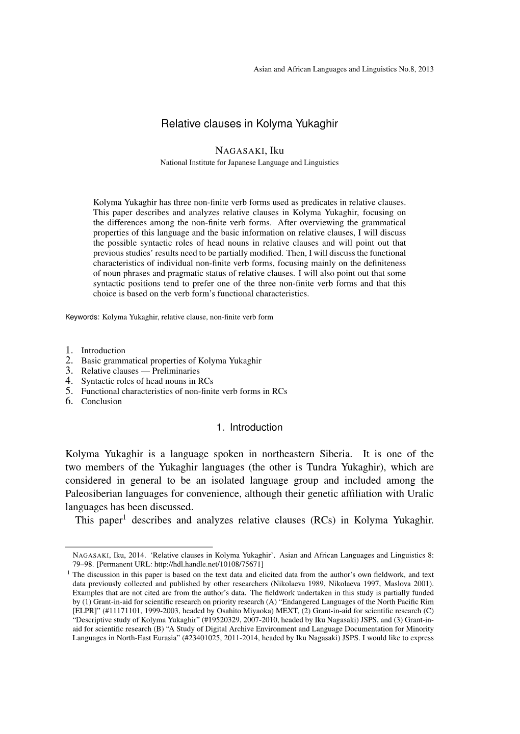 Relative Clauses in Kolyma Yukaghir