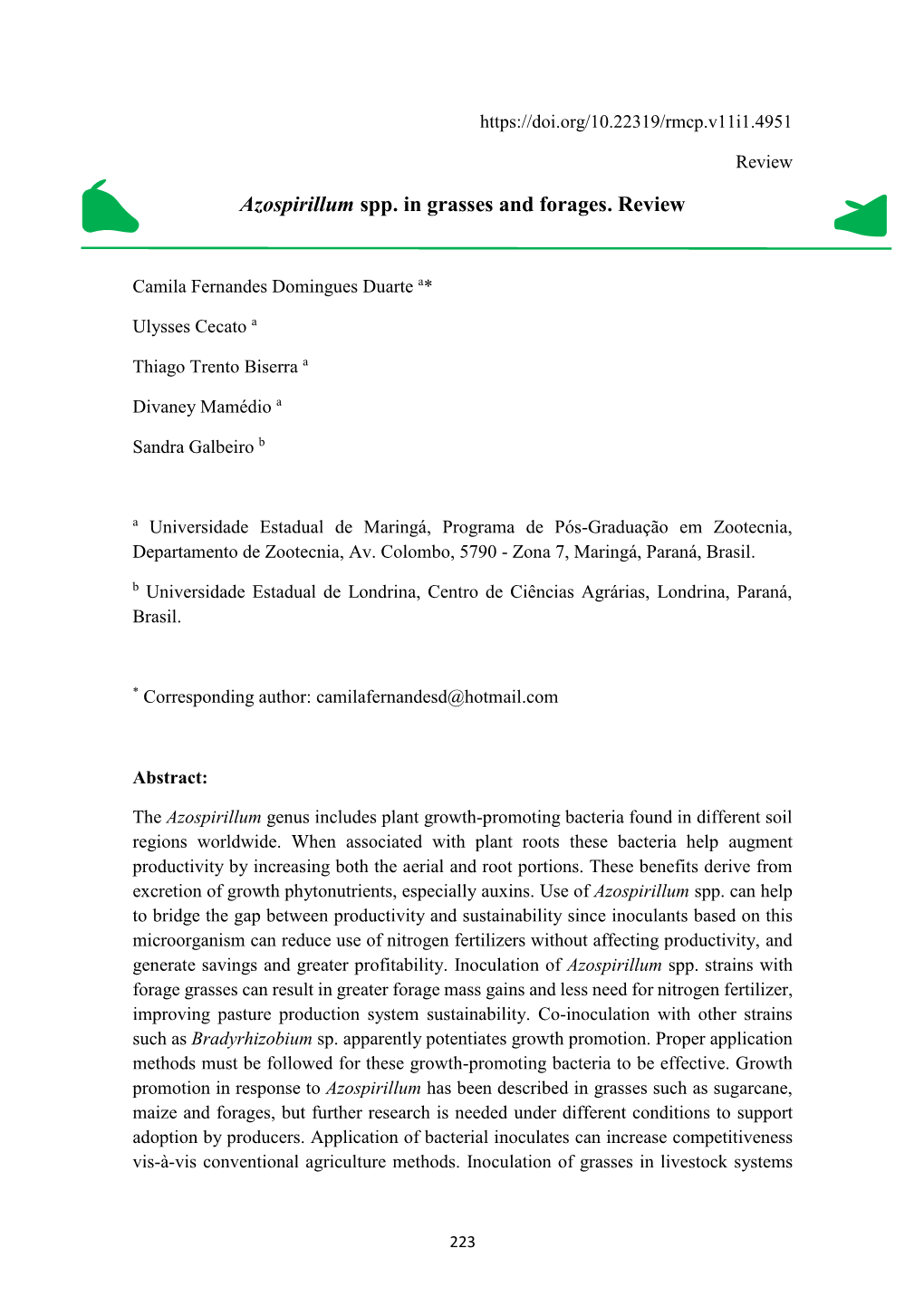 Azospirillum Spp. in Grasses and Forages. Review