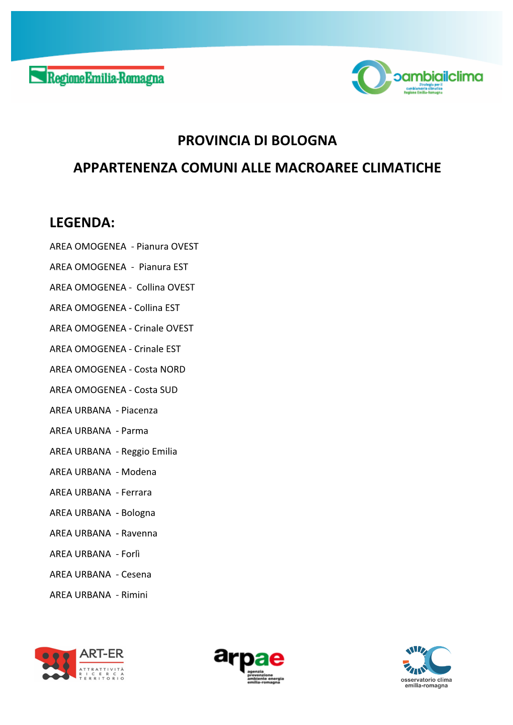 Provincia Di Bologna Appartenenza Comuni Alle Macroaree Climatiche Legenda