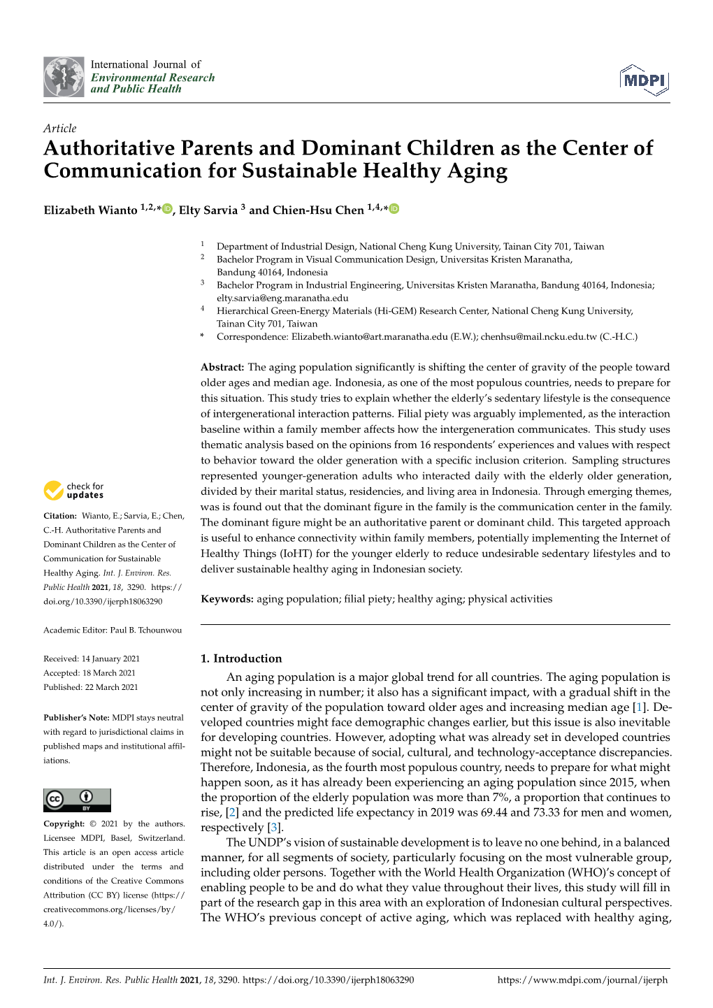 Authoritative Parents and Dominant Children As the Center of Communication for Sustainable Healthy Aging