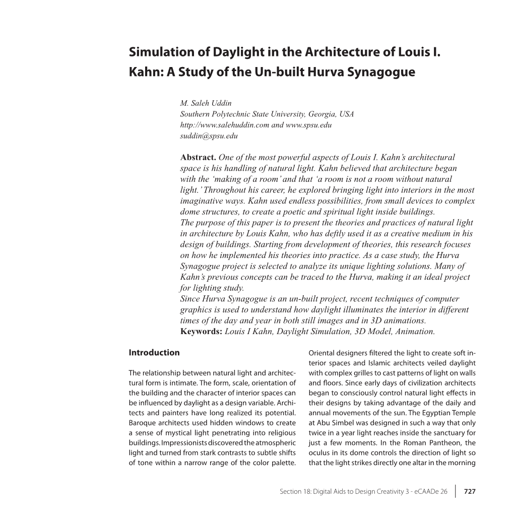 Simulation of Daylight in the Architecture of Louis I