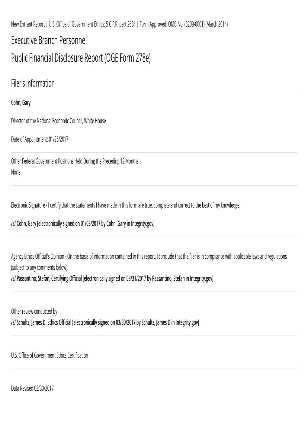 Executive Branch Personnel Public Financial Disclosure Report (OGE Form 278E)
