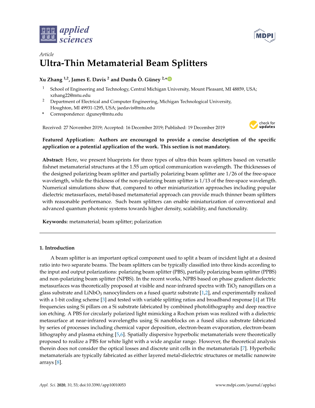 Ultra-Thin Metamaterial Beam Splitters