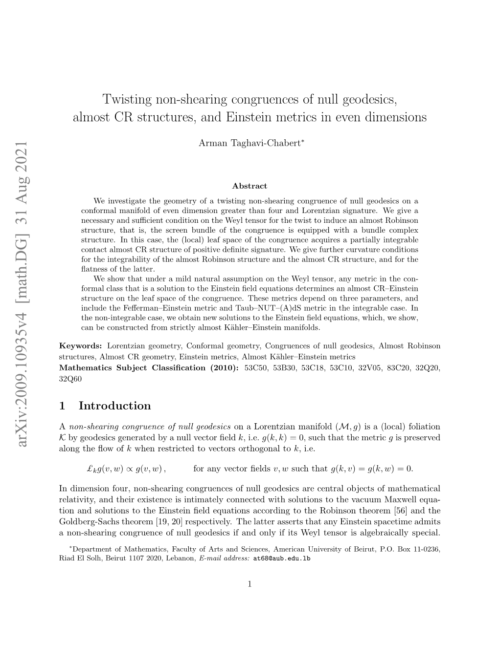 Twisting Non-Shearing Congruences of Null Geodesics, Almost CR