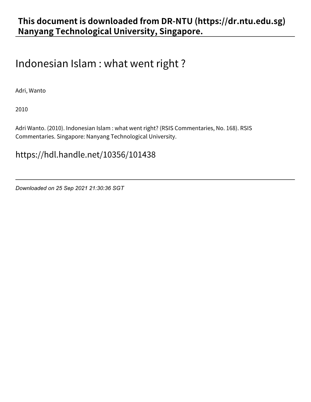 Indonesian Islam : What Went Right ?