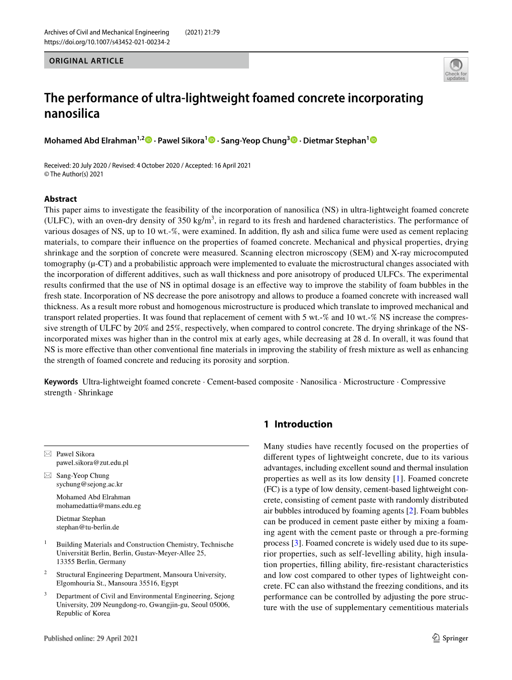 The Performance of Ultra-Lightweight Foamed Concrete Incorporating Nanosilica