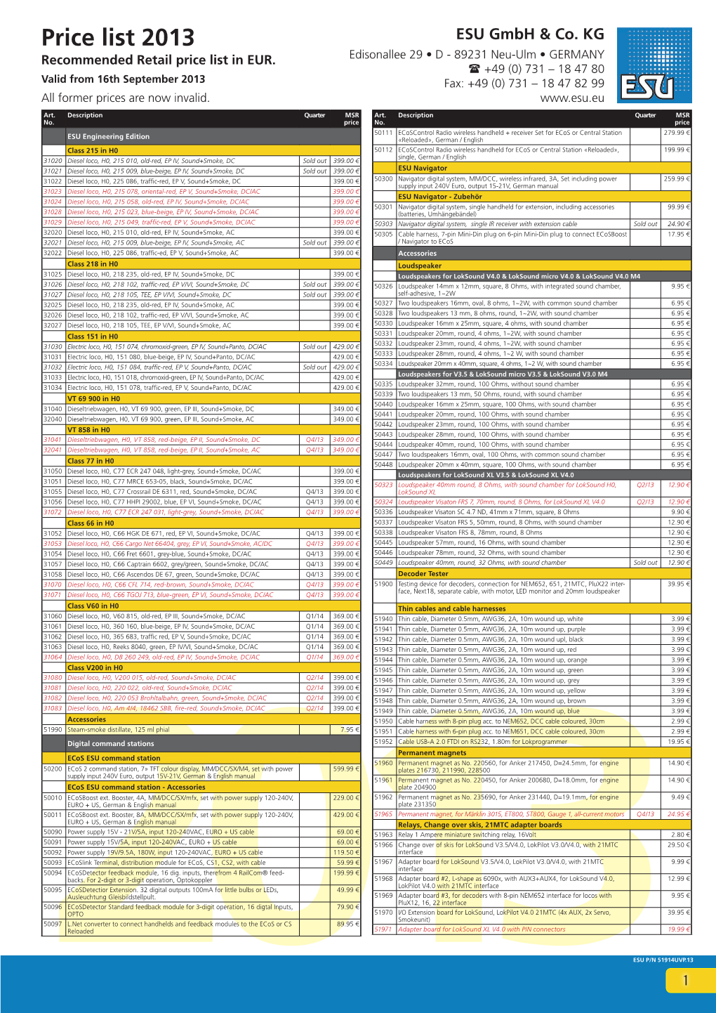 Price List 2013 ESU Gmbh & Co