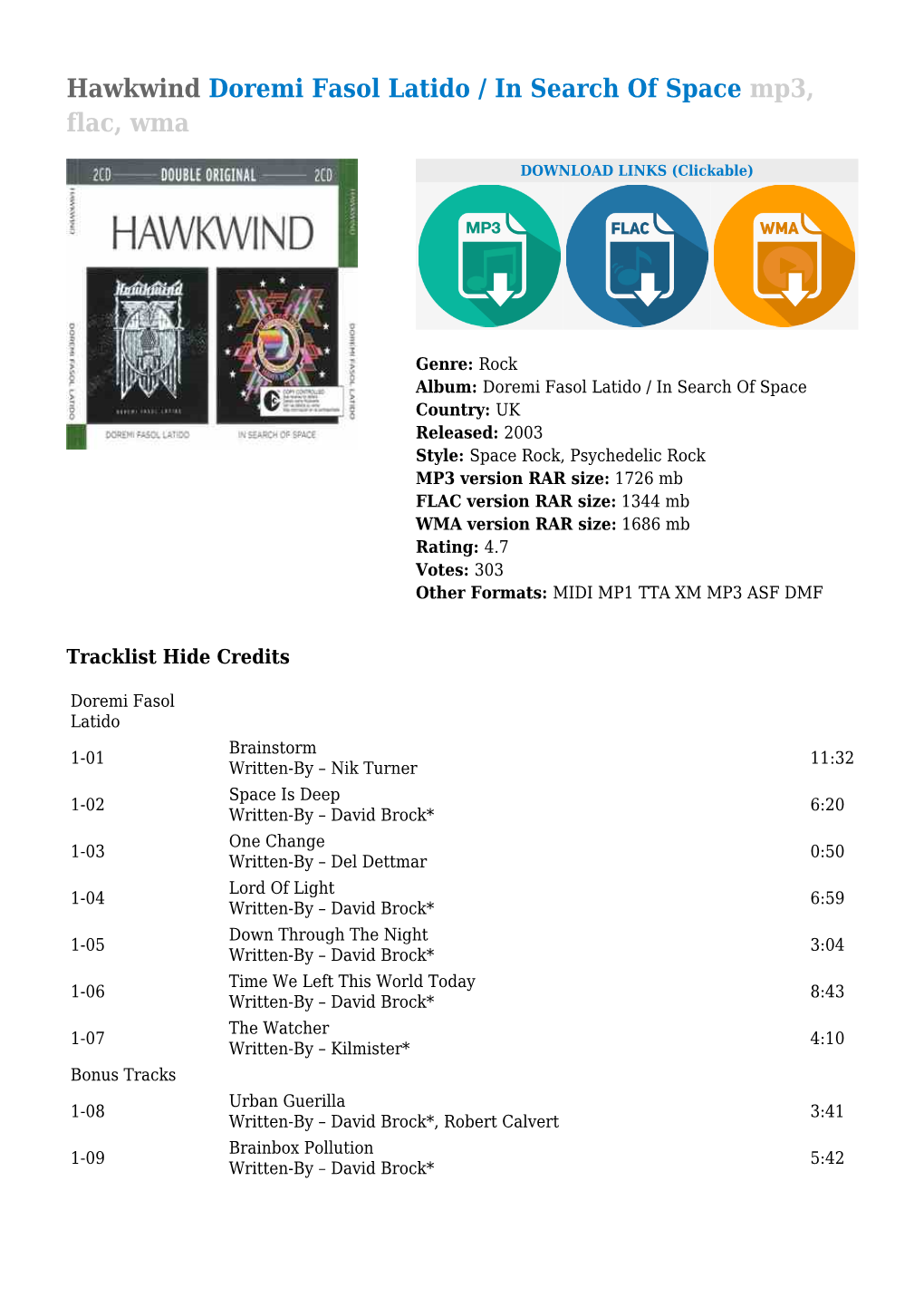 Hawkwind Doremi Fasol Latido / in Search of Space Mp3, Flac, Wma