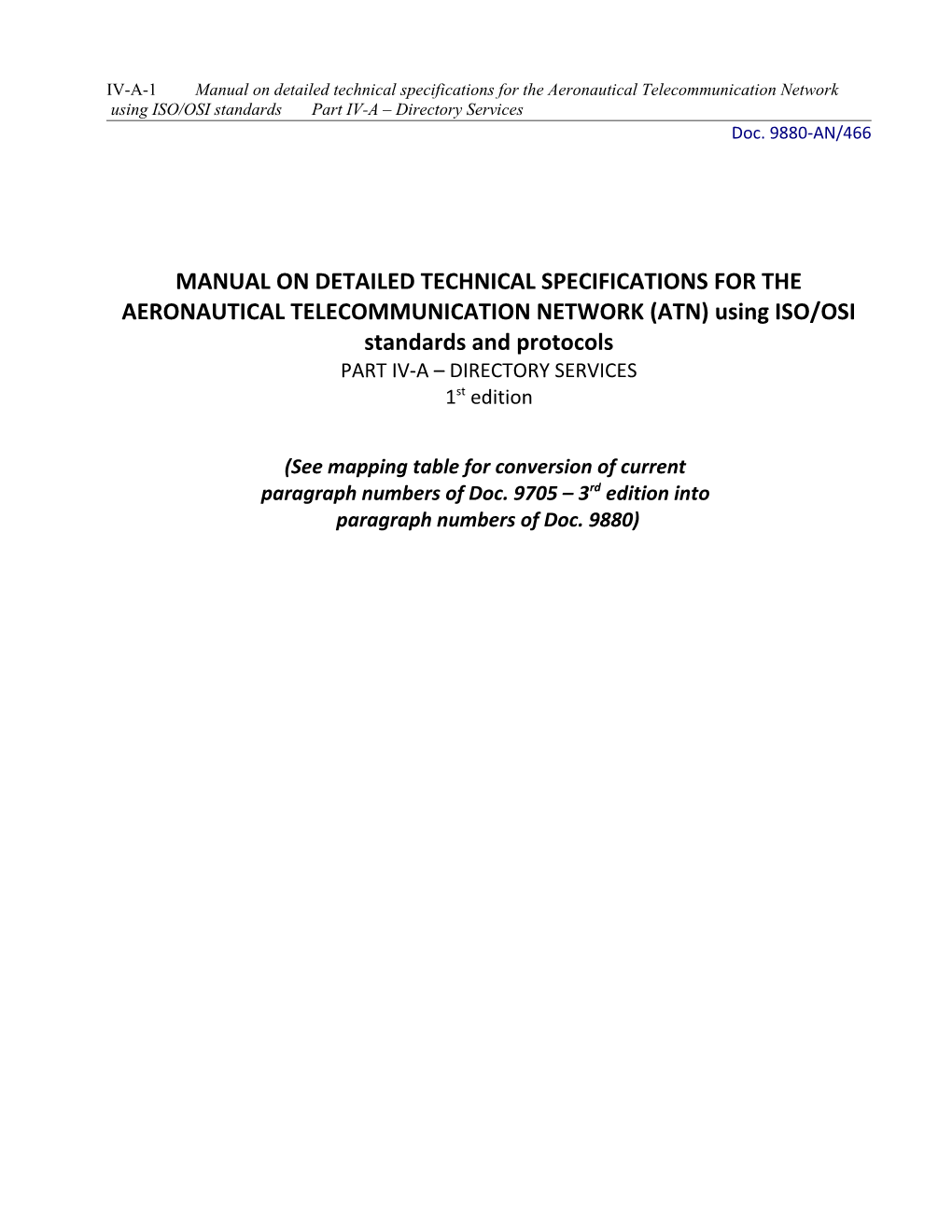 Manual on Detailed Technical Specifications for the Aeronautical Telecommunication Network