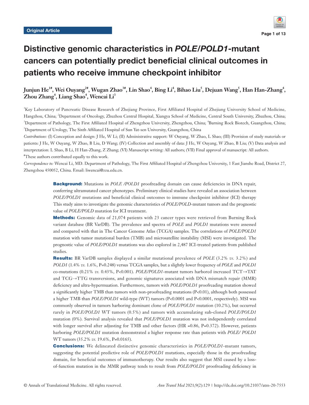 Distinctive Genomic Characteristics in POLE/POLD1-Mutant Cancers Can