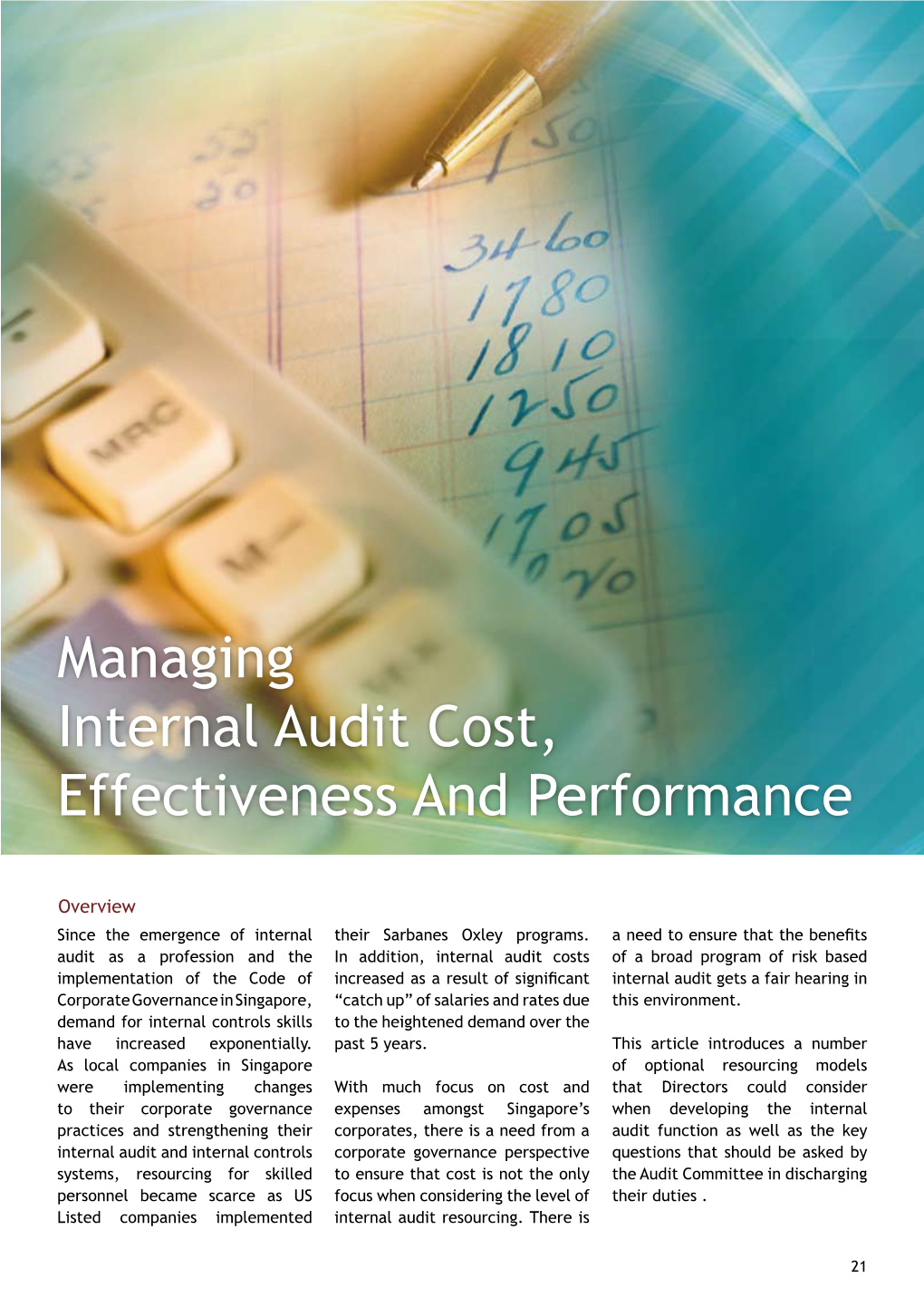Managing Internal Audit Cost, Effectiveness and Performance