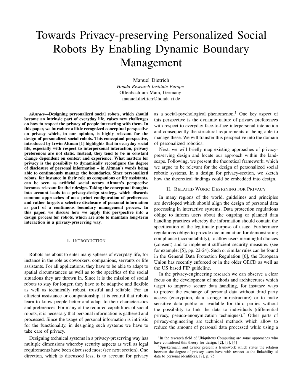 Towards Privacy-Preserving Personalized Social Robots by Enabling Dynamic Boundary Management