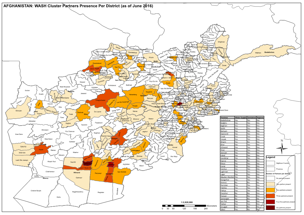 WASH Cluster Partners Presence Per District (As of June 2016)