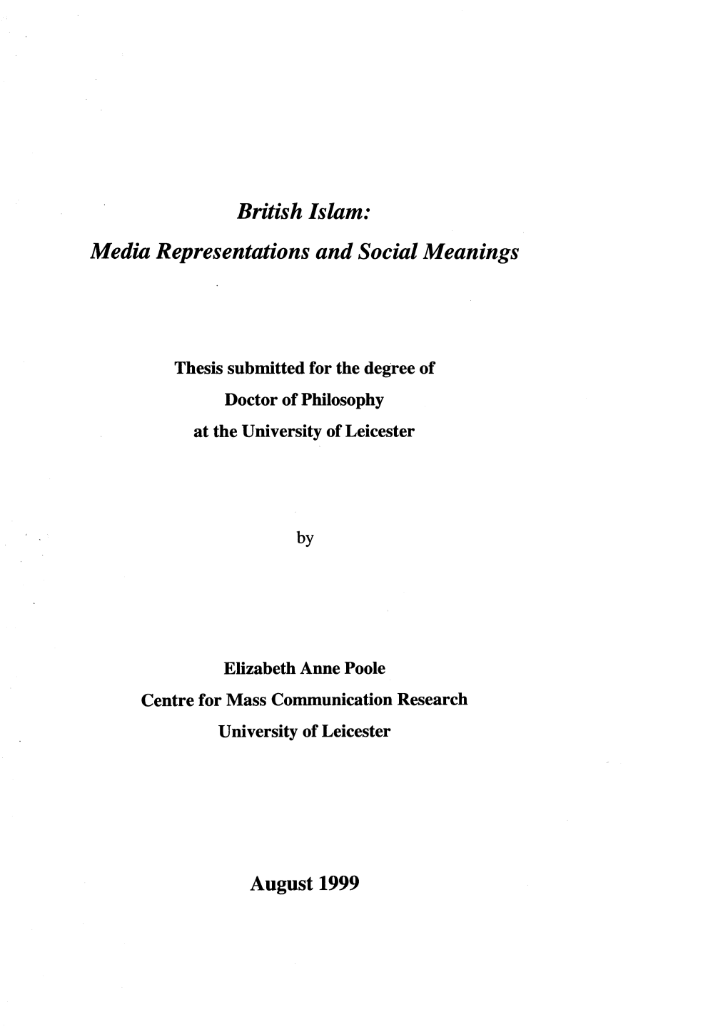 British Islam: Media Representations and Social Meanings