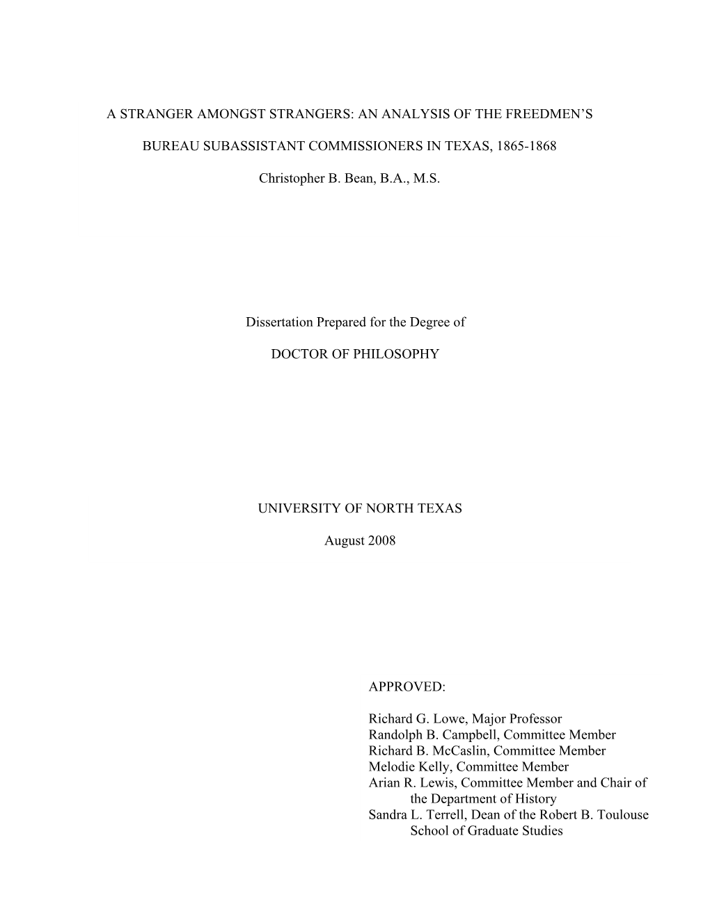 An Analysis of the Freedmen's Bureau Subassistant Commissioners In