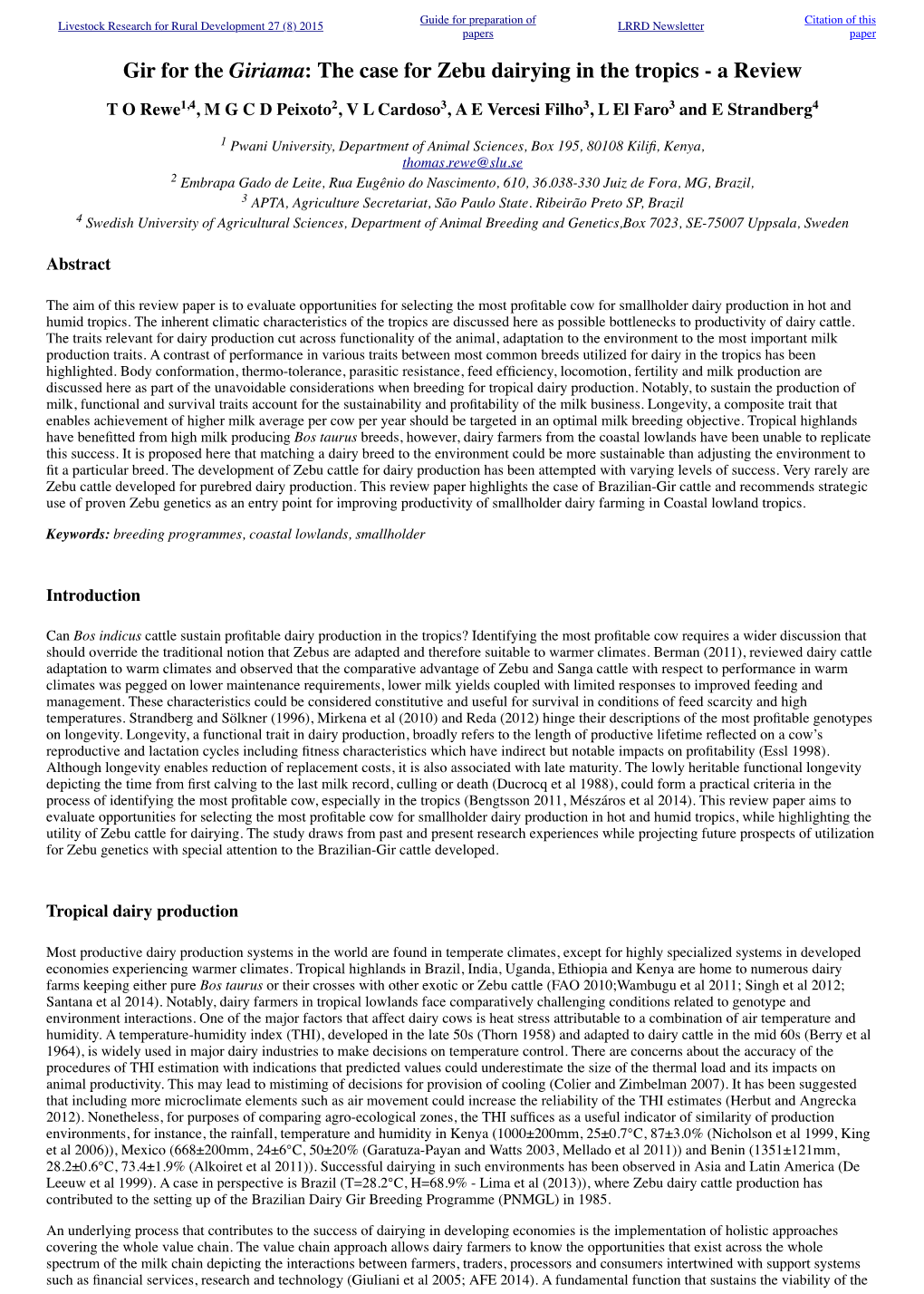 Gir for the Giriama: the Case for Zebu Dairying in the Tropics - a Review