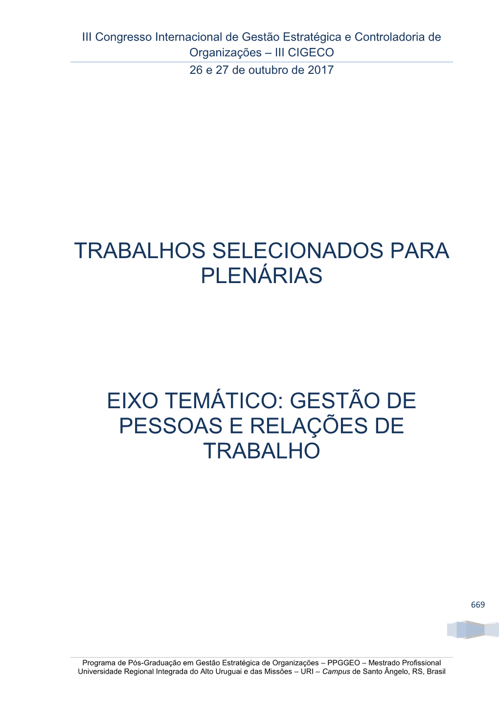 I Congresso Internacional De Gestão Estratégica E Controladoria De Organizações – I CIGECO