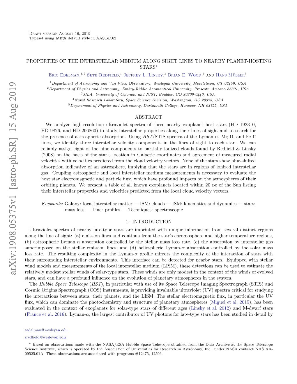 Arxiv:1908.05375V1 [Astro-Ph.SR] 15 Aug 2019