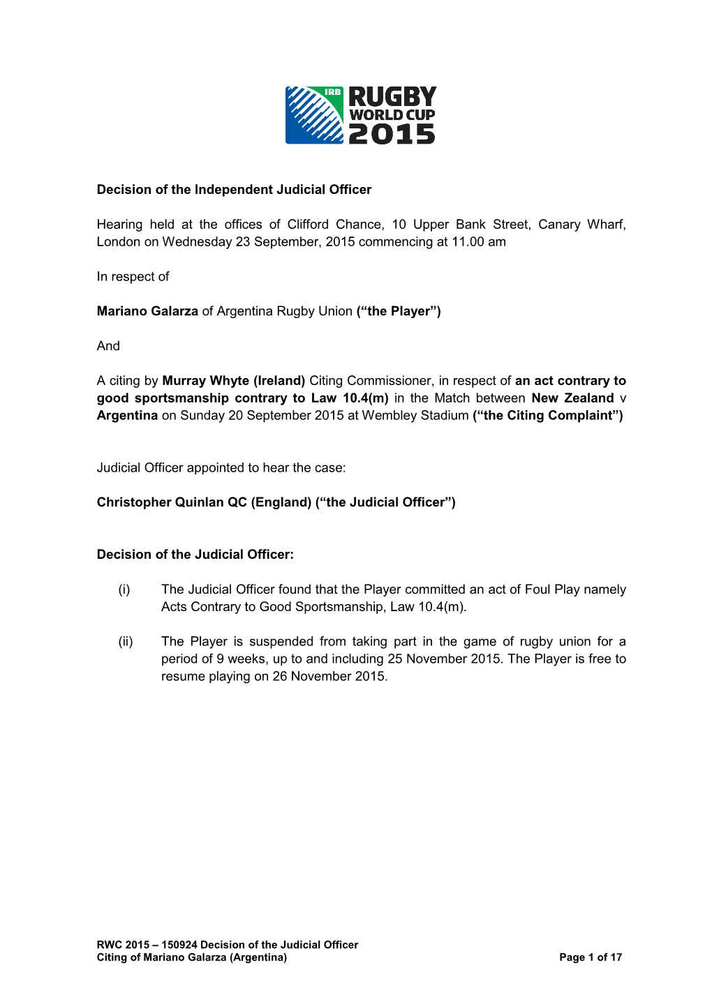 Decision of the Independent Judicial Officer