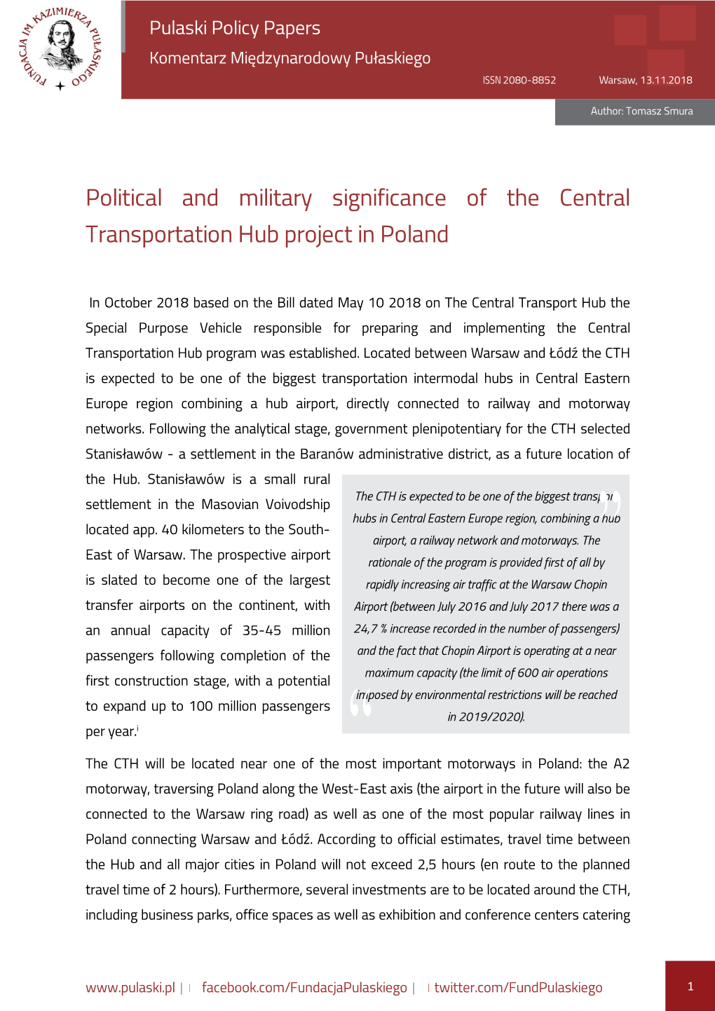 Political and Military Significance of the Central Transportation Hub Project in Poland
