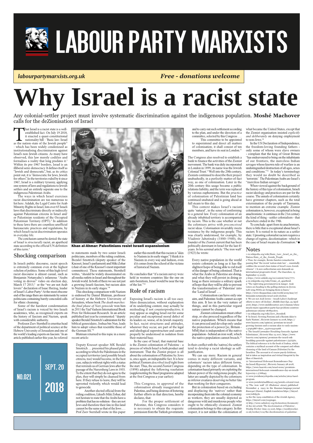 Why Israel Is a Racist State Any Colonial-Settler Project Must Involve Systematic Discrimination Against the Indigenous Population