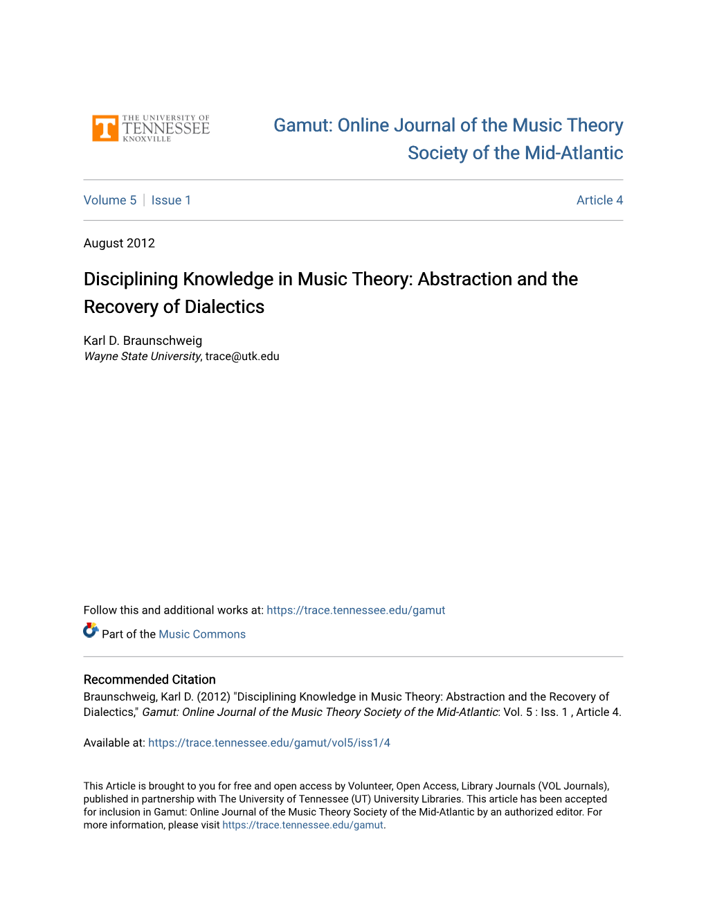 Disciplining Knowledge in Music Theory: Abstraction and the Recovery of Dialectics