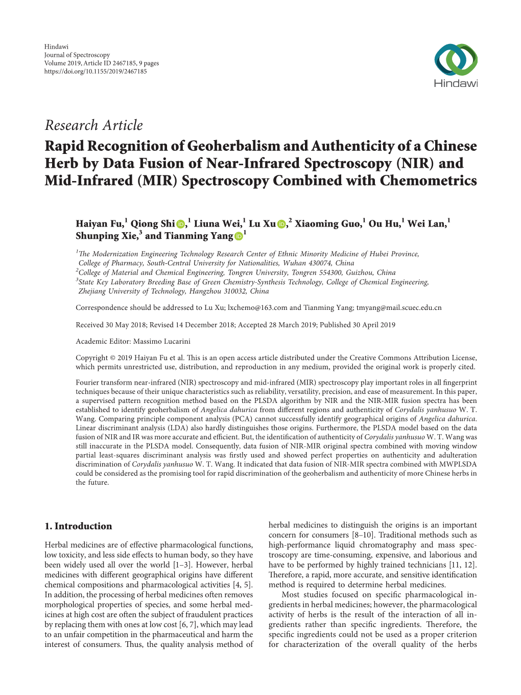 Rapid Recognition of Geoherbalism and Authenticity of a Chinese Herb