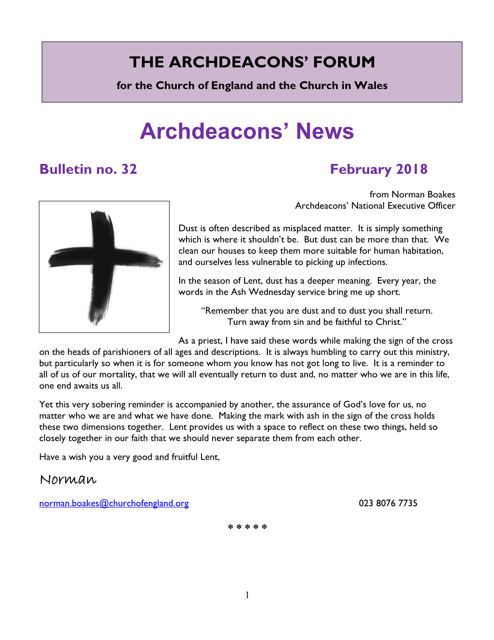 National Archdeacons' Forum Mailing