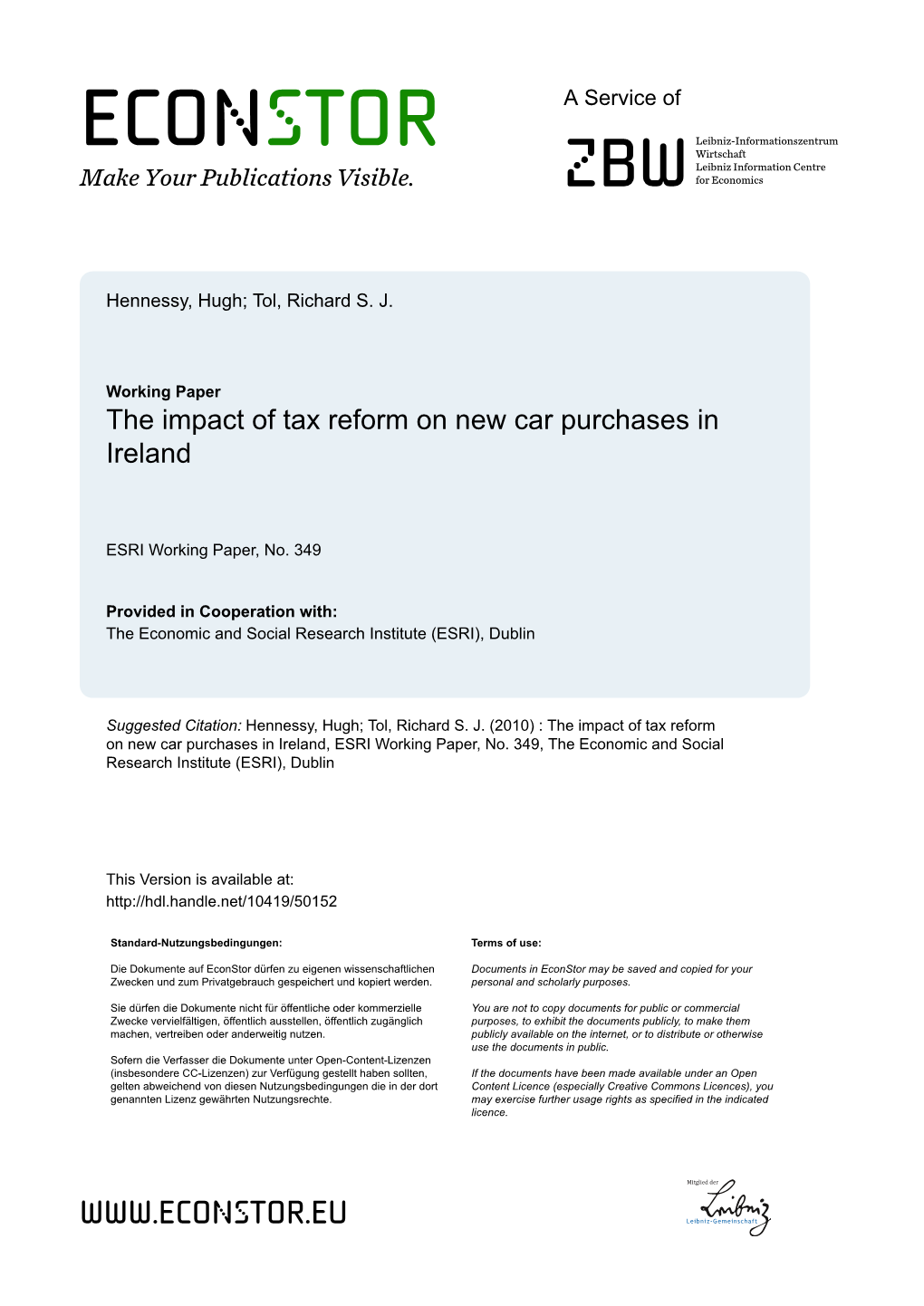 The Impact of Tax Reform on New Car Purchases in Ireland