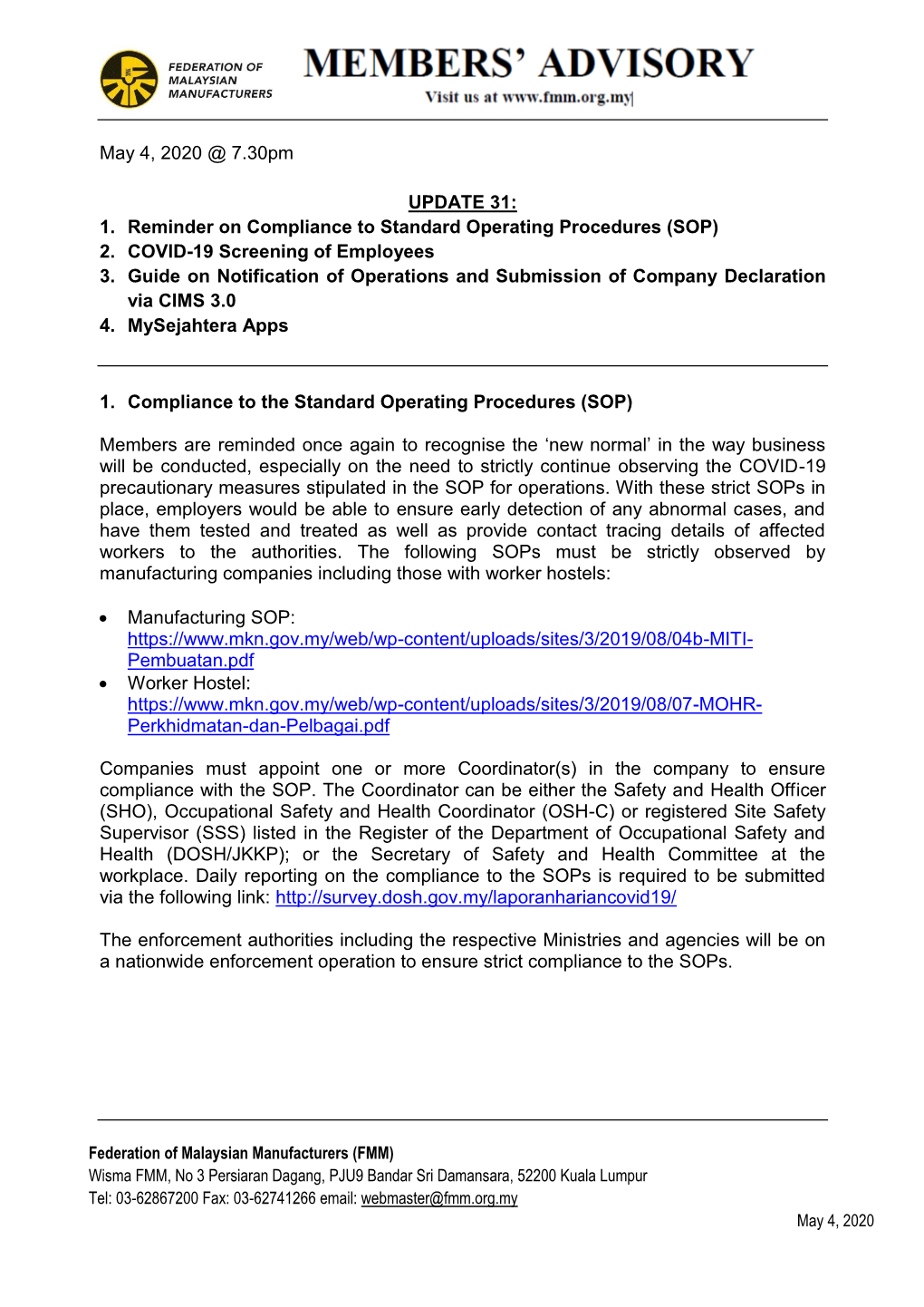 (SOP) 2. COVID-19 Screening of Employees 3