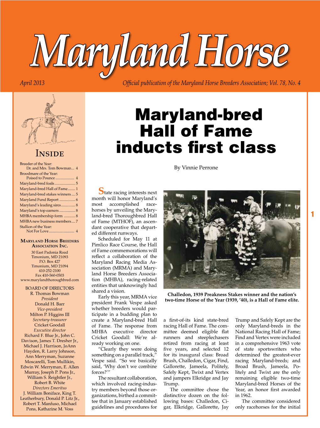 Maryland-Bred Hall of Fame Inducts First Class