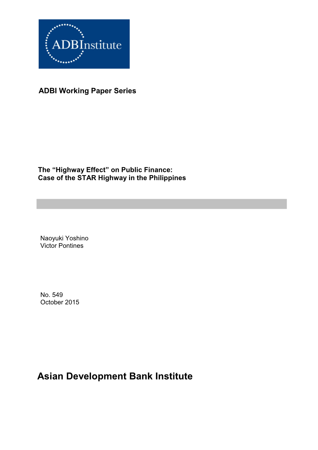 The “Highway Effect” on Public Finance: Case of the STAR Highway in the Philippines