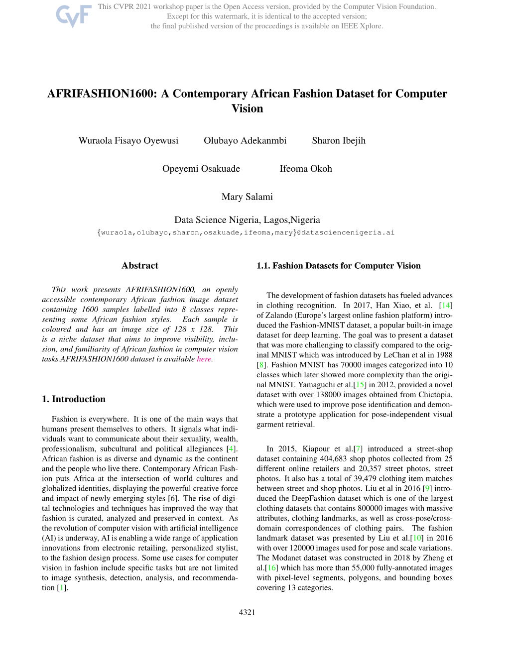 AFRIFASHION1600: a Contemporary African Fashion Dataset for Computer Vision