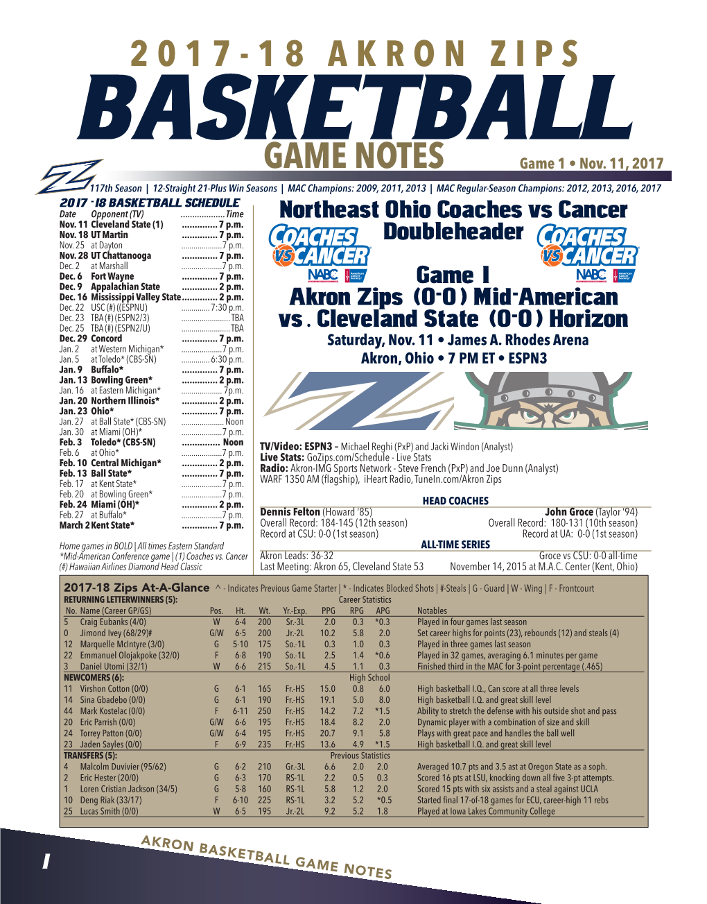 2017-18 Akron Zips Game Notes