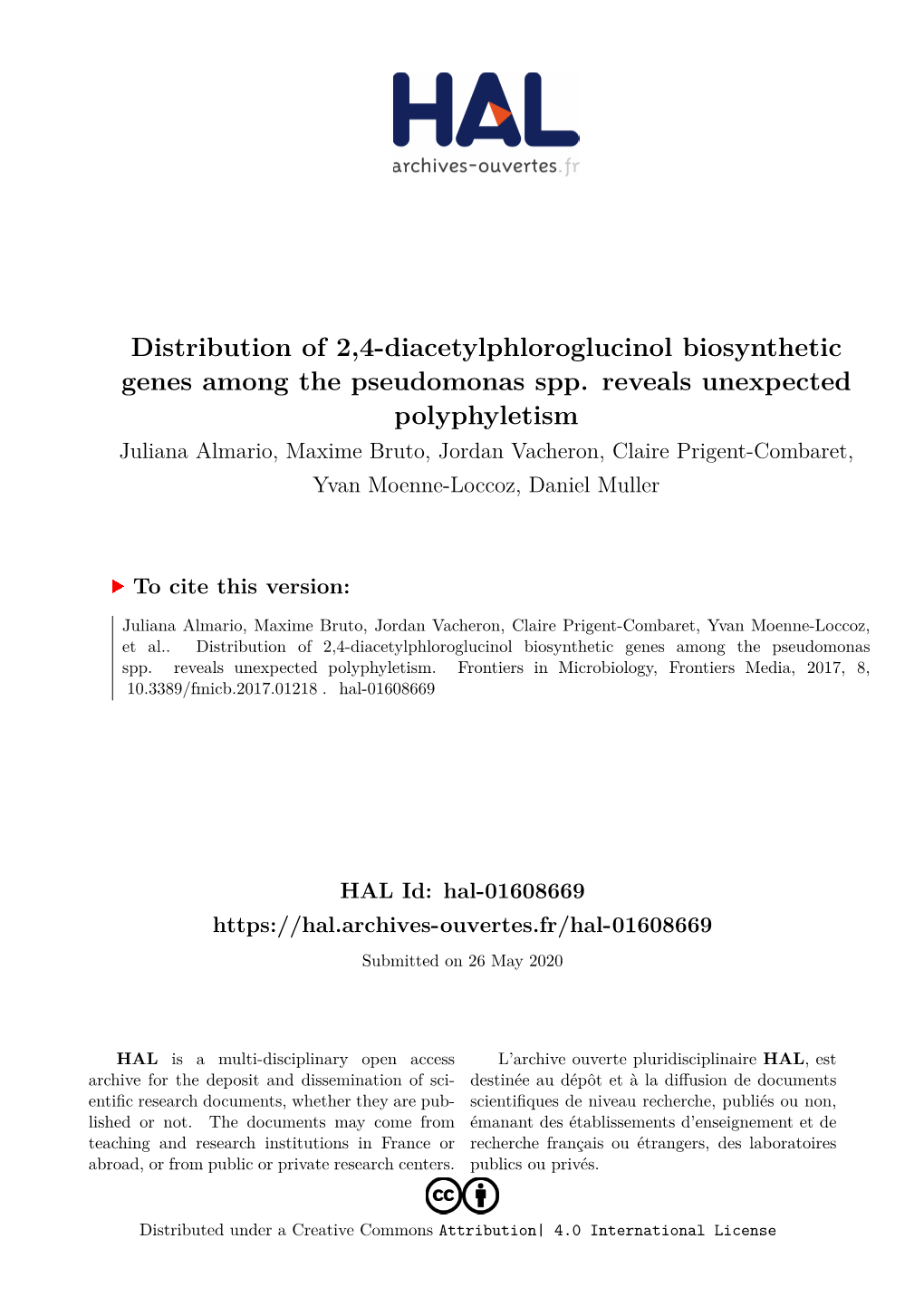 Distribution of 2,4-Diacetylphloroglucinol Biosynthetic Genes Among the Pseudomonas Spp. Reveals Unexpected Polyphyletism