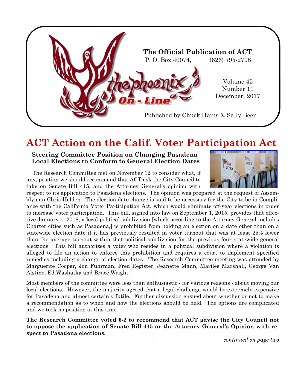 Line ACT Action on the Calif. Voter Participation