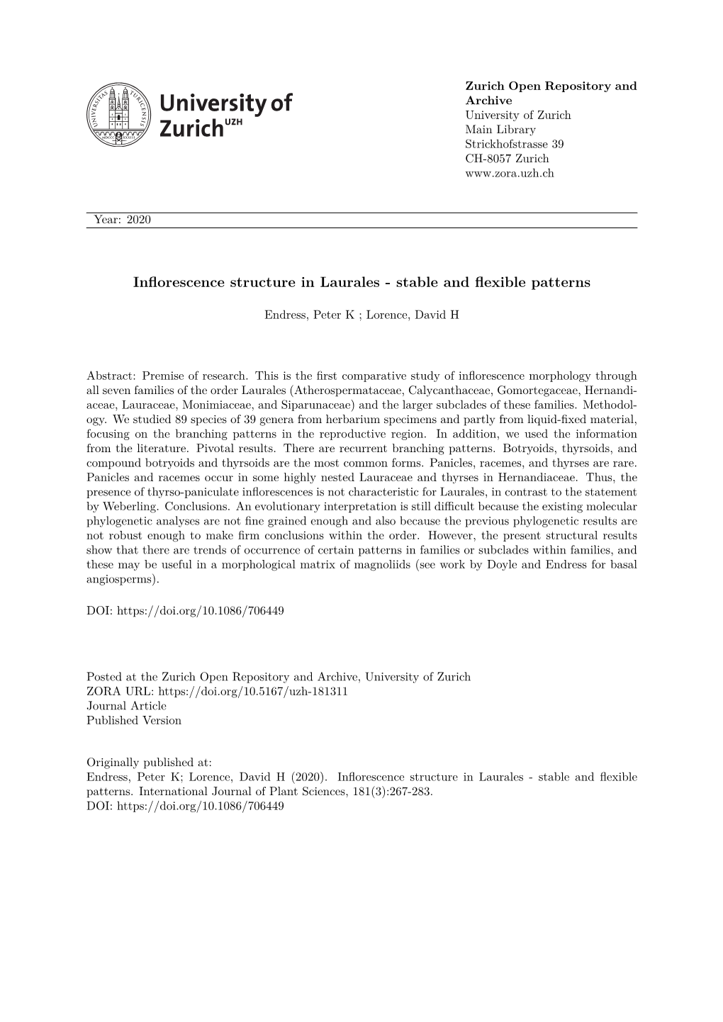 Inflorescence Structure in Laurales—Stable and Flexible Patterns